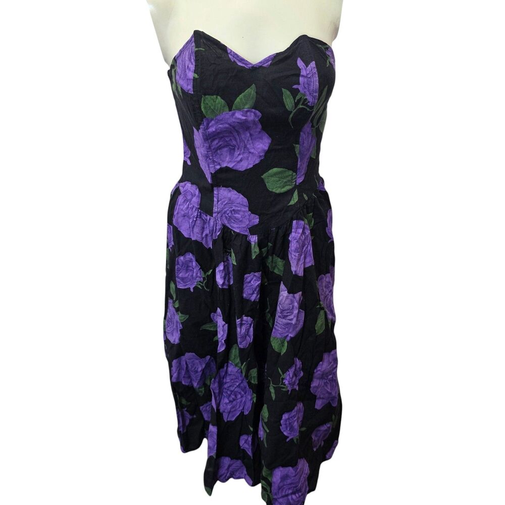 Vintage Frederick’s Hollywood Purple Rose Strapless Midi Dress USA 11/12